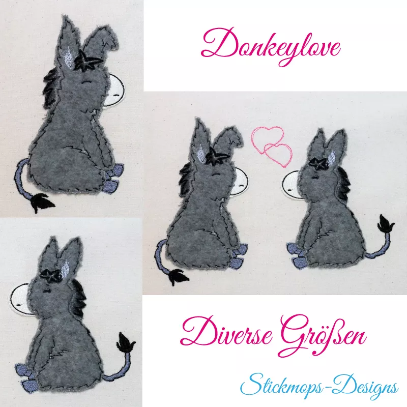 Stickdatei Set Donkeylove Doodle Applikation in diversen Größen Stickdatei Set Donkeylove Doodle Applikation in diversen Größen