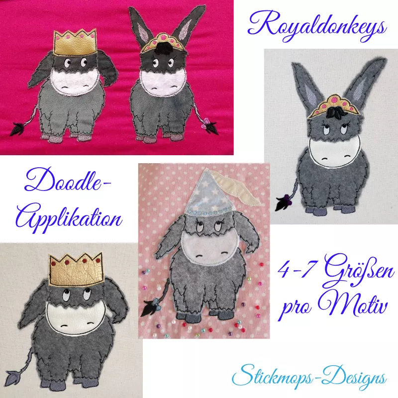 Stickdatei Set Royaldonkey Doodle Applikation in diversen Größen Stickdatei Set Royaldonkey Doodle Applikation in diversen Größen
