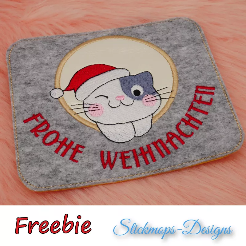 Untersetzer Tasse Katze mit Weihnachtsmütze und Schriftzug Frohe Weihnachten auf grauem Filz