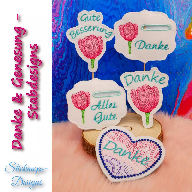 Stickdatei Set Danke & Genesung-Stabdesigns Stickdatei Set Danke & Genesung-Stabdesigns