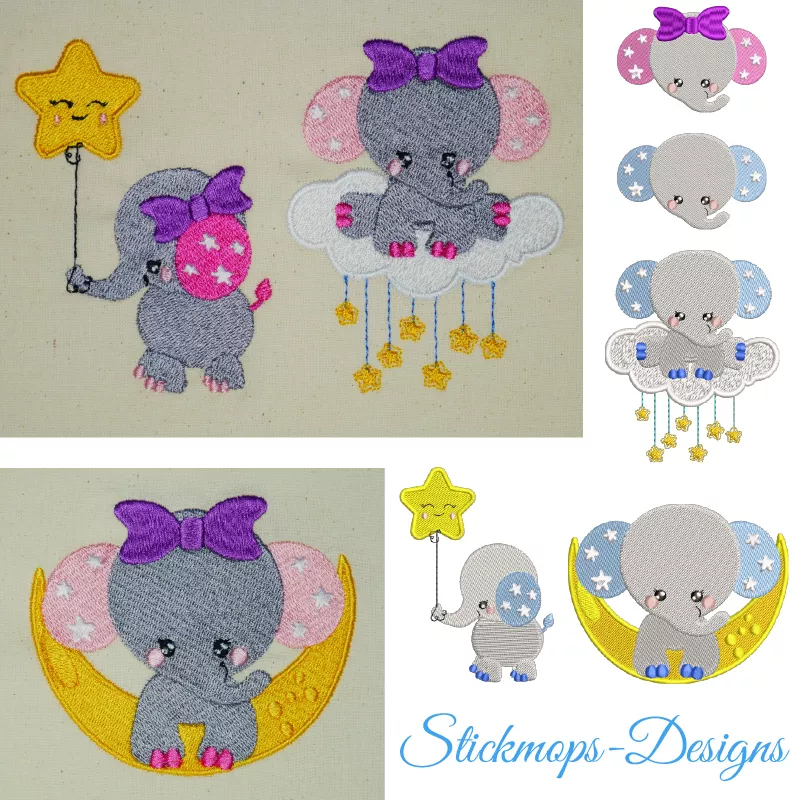 Stickdatei Set Elefanten (Vollstick) - ideal für Geschenke zur Geburt Stickdatei Set Elefanten (Vollstick) - ideal für Geschenke zur Geburt