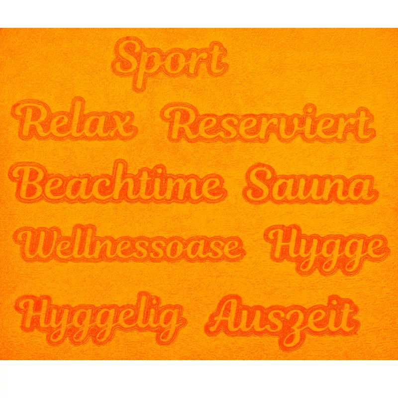 Stickdatei Set Embossed Schriftzüge für Handtücher z.B. Sport, Relax, Reserviert, Beachtime, Sauna, Wellnessoase, Hygge, Hyggelig, Auszeit.