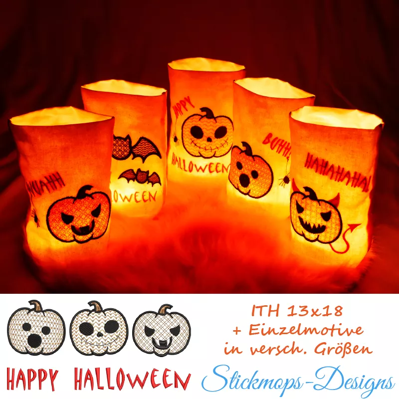 Stickdatei Set ITH Lichtbeutel Halloween (13x18 Rahmen) plus Einzelmotive