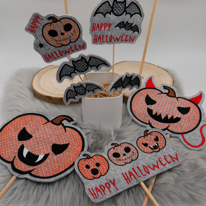 Stickdatei Set Halloween Stabdeko groß & klein Stickdatei Set Halloween Stabdeko groß & klein