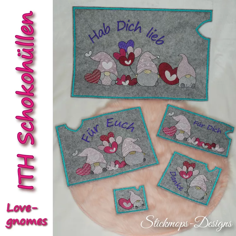 Stickdatei Set Lovegnomes ITH Geschenk- und Schokoladenhüllen Stickdatei Set Lovegnomes ITH Geschenk- und Schokoladenhüllen