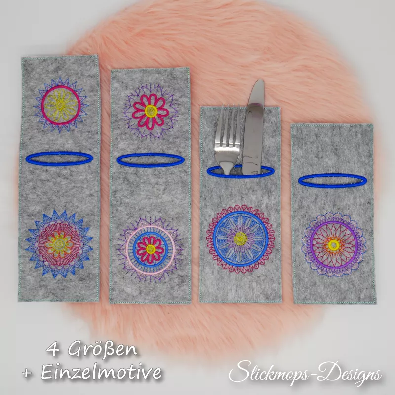 Stickdatei Set Mandala-Bestecktaschen + Einzelmotive Stickdatei Set Mandala-Bestecktaschen + Einzelmotive