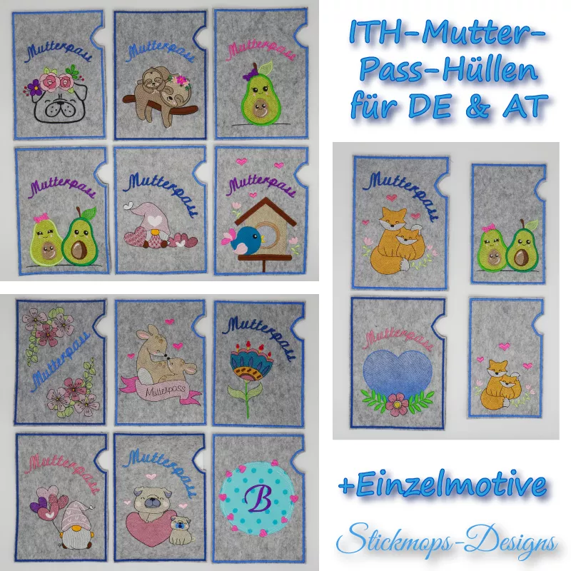 Stickdatei Set ITH Mutterpass-Hüllen für DE und AT + Einzelmotive Stickdatei Set ITH Mutterpass-Hüllen für DE und AT + Einzelmotive