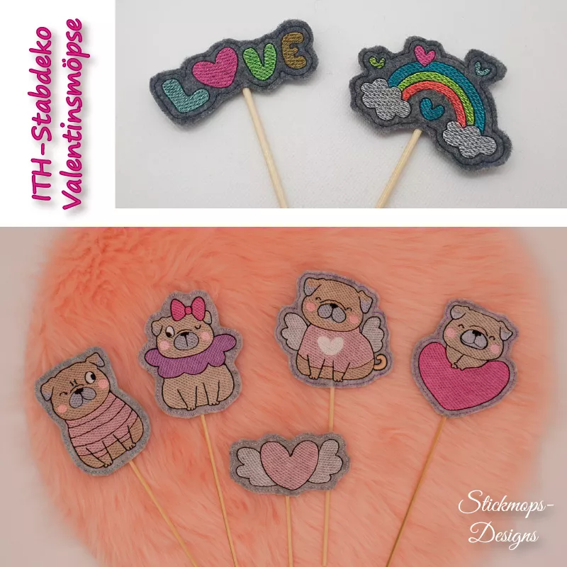 Stickdatei Set Valentinsmöpse ITH Stabdesigns für Stabdeko Stickdatei Set Valentinsmöpse ITH Stabdesigns für Stabdeko