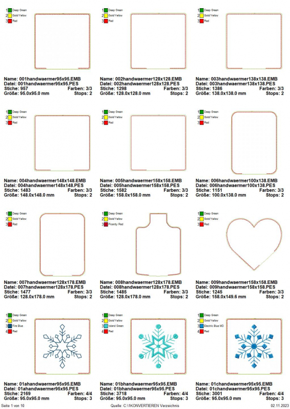 Stickdatei Set ITH Körnerkissenhüllen Stickdatei Set ITH Körnerkissenhüllen