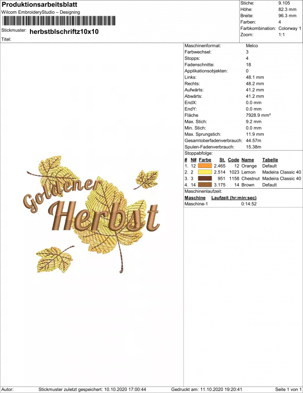 Übersicht Freebie Stickdatei Goldener Herbst Teil 2