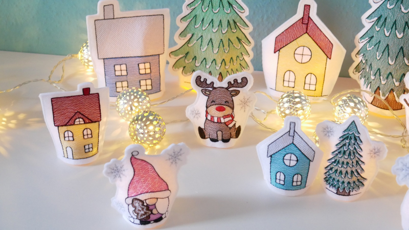 Stickdatei Set ITH LED Cover Winterdorf mit Gnomen
