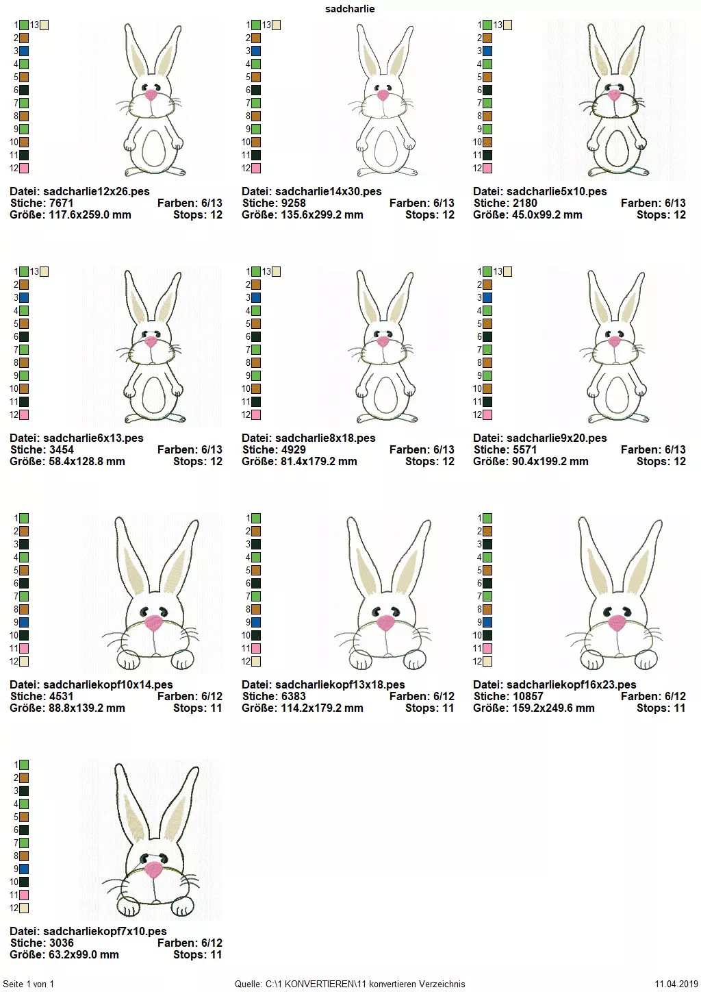 Stickdatei Set XXL Hase Charlie in 3 Variationen Seite 3