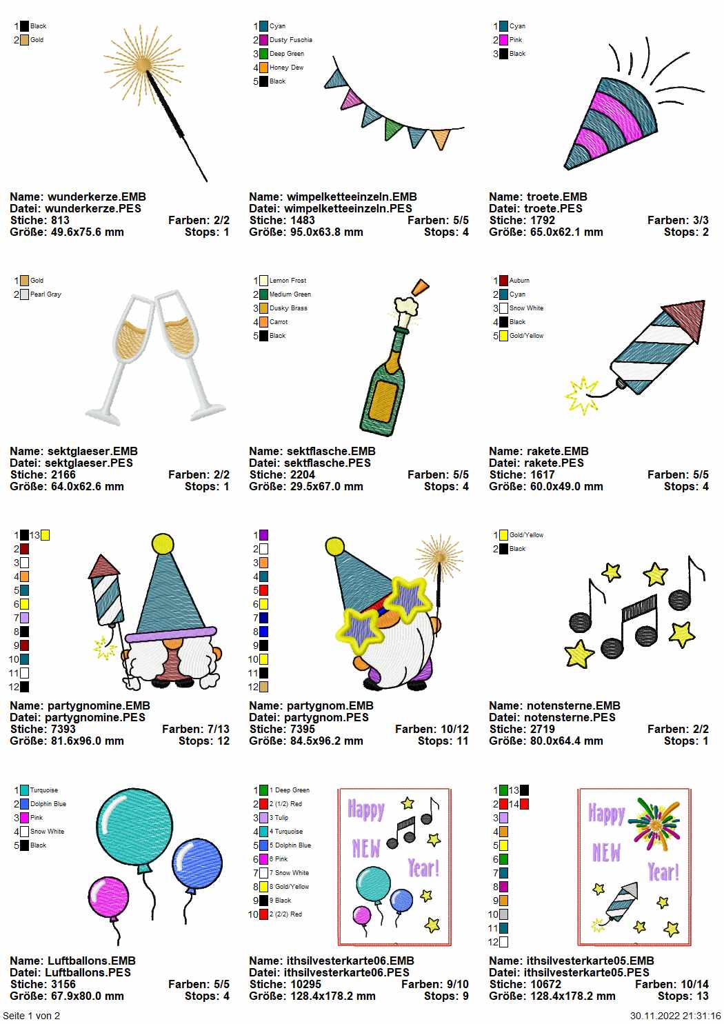 Stickdatei Set Gnom Silvesterparty mit ITH Kartenhüllen & Einzelmotive Seite 1