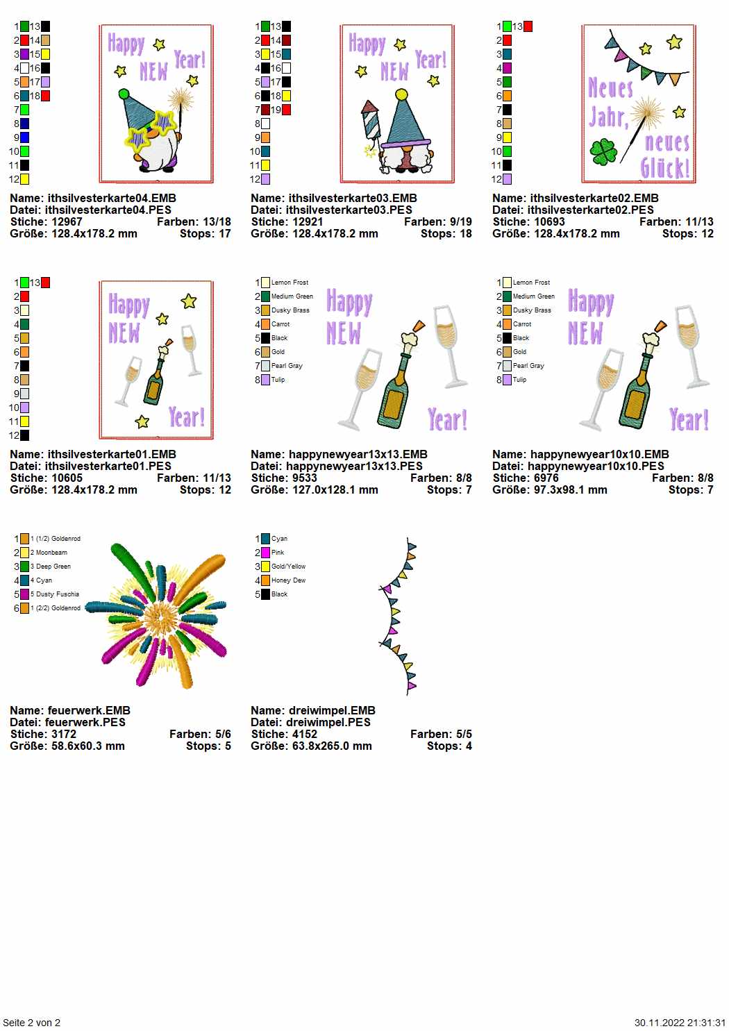 Stickdatei Set Gnom Silvesterparty mit ITH Kartenhüllen & Einzelmotive Seite 2