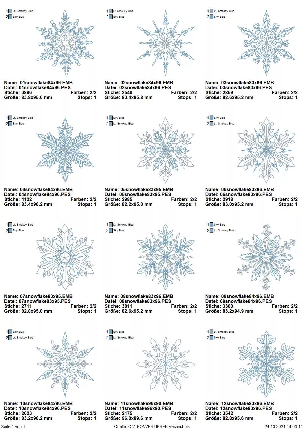 Stickdatei Set 12 Snowflakes (10x10)