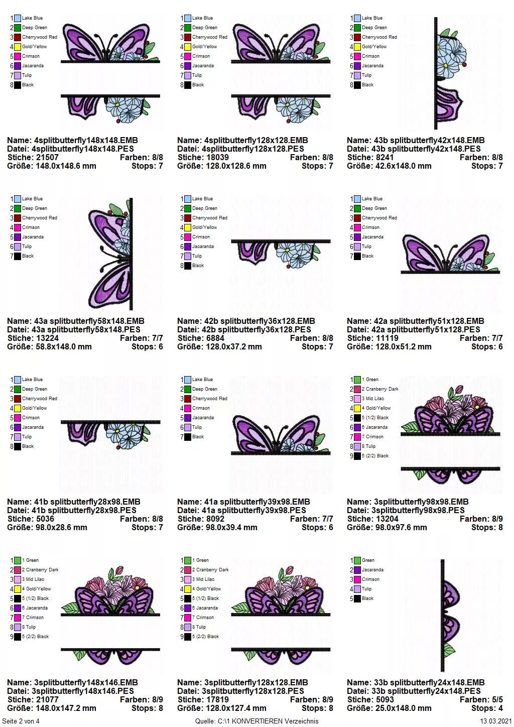 Stickdatei Sparset Splitted Butterflies in verschiedenen Größen Seite 2