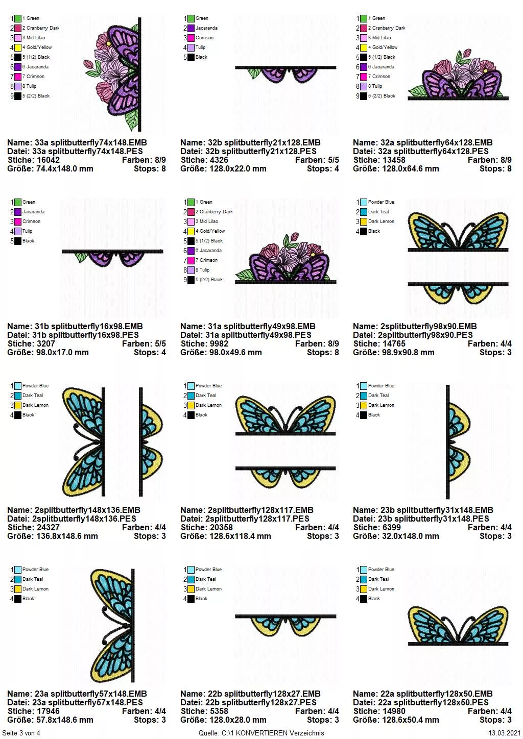 Stickdatei Sparset Splitted Butterflies in verschiedenen Größen Seite 3
