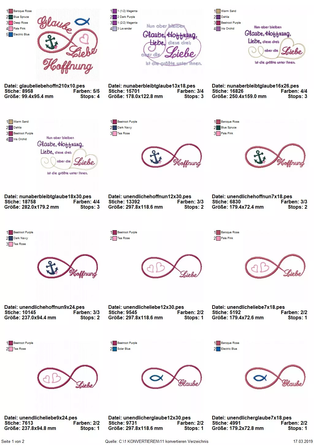 Stickdatei Set Glaube, Liebe, Hoffnung (div. Rahmengrößen) Seite 1