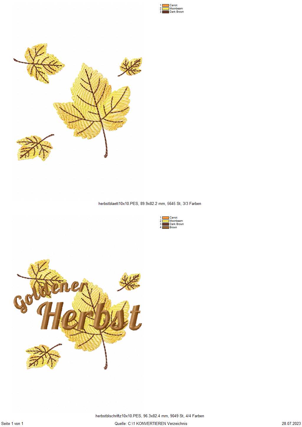 Freebie Stickdatei Goldener Herbst Übersichtsblatt