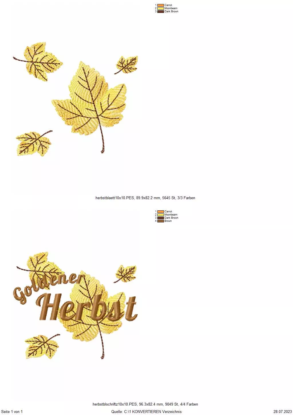 Freebie Stickdatei Goldener Herbst Übersichtsblatt
