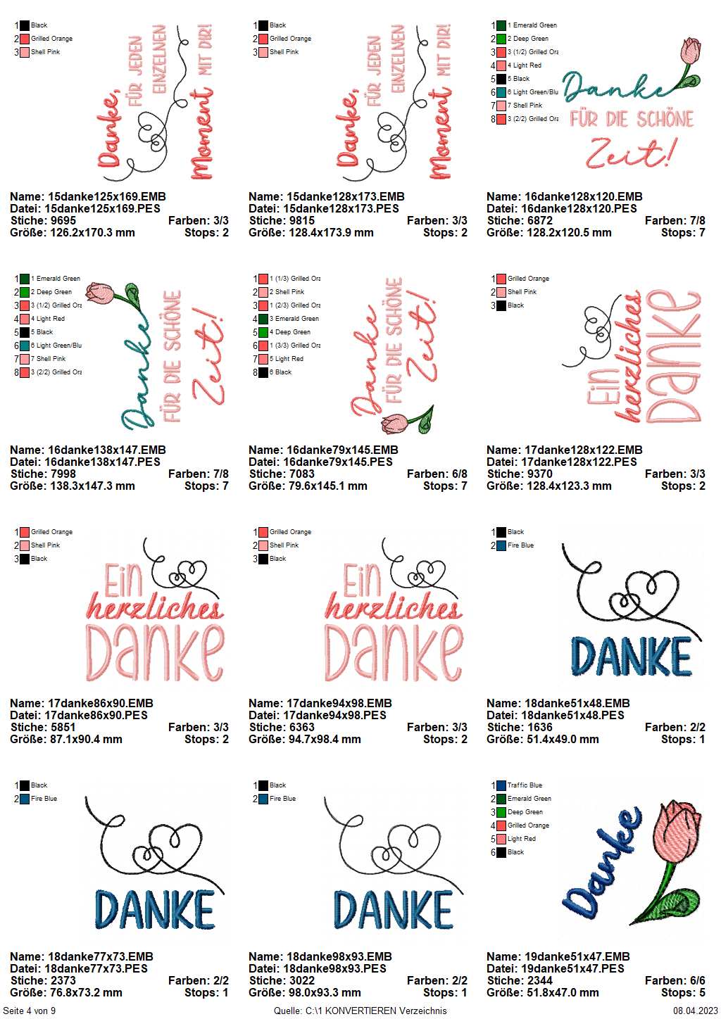 Stickdatei Set Danke mit ITH Schokohüllen, Anhängern, Grußkarten & Einzelmotiven Seite 11