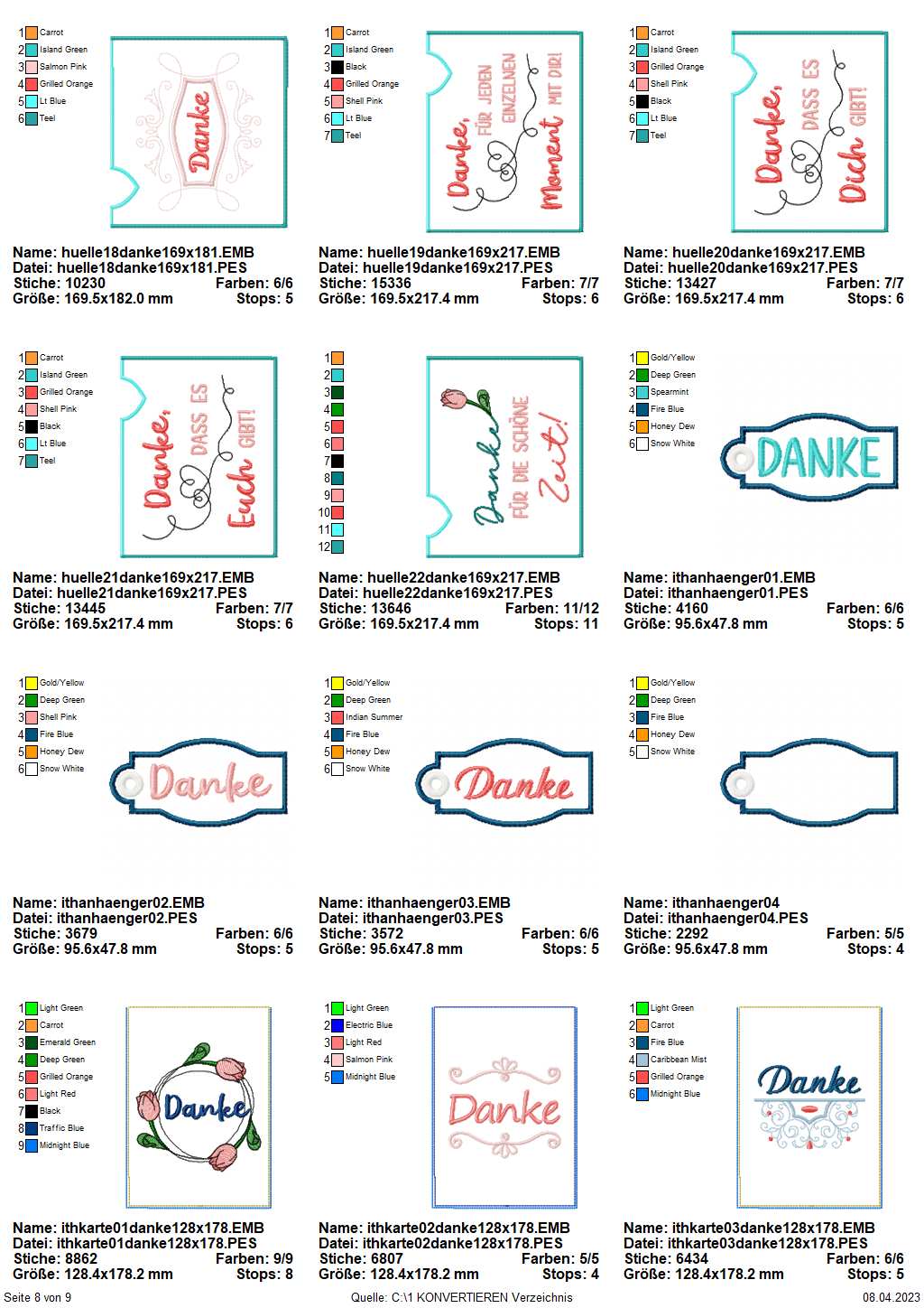 Stickdatei Set Danke mit ITH Schokohüllen, Anhängern, Grußkarten & Einzelmotiven Seite 15