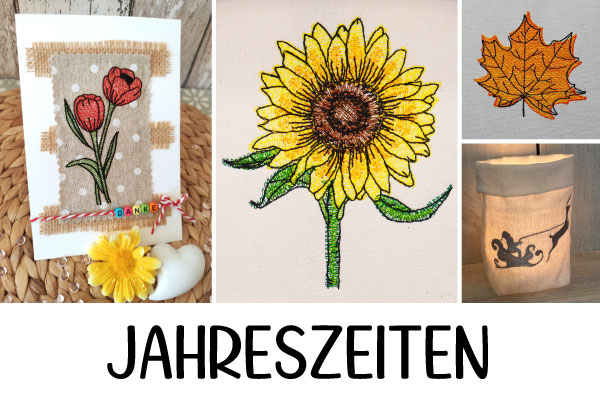 Stickdateien zu allen Jahreszeiten: Frühling, Sommer, Herbst & Winter.