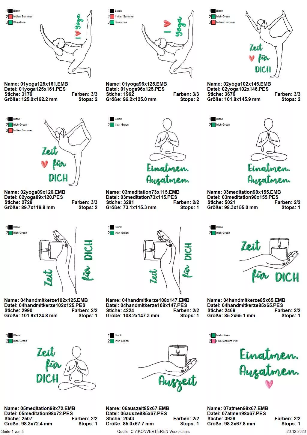 Stickdatei Set Yoga & Meditation Lichtbeutel, Mugrugs, Wunscherfüller & Schlüsselanhänger Übersicht Seite 1