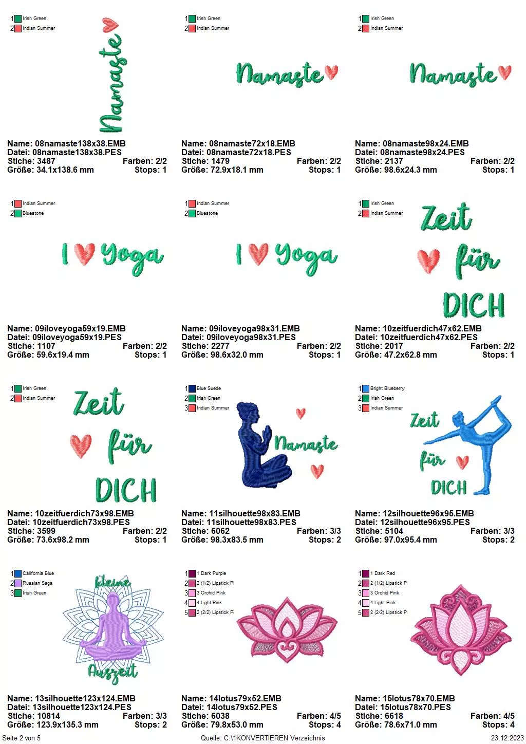 Stickdatei Set Yoga & Meditation Lichtbeutel, Mugrugs, Wunscherfüller & Schlüsselanhänger Übersicht Seite 2