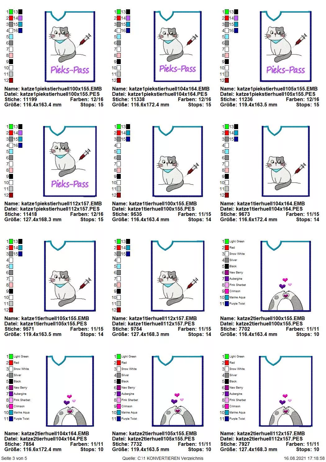 Stickdatei Set ITH TIERPASS-Hüllen 13 Designs (13x18) Seite 3