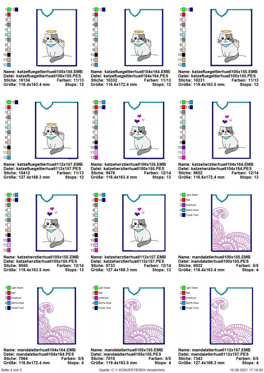 Stickdatei Set ITH TIERPASS-Hüllen 13 Designs (13x18) Seite 4