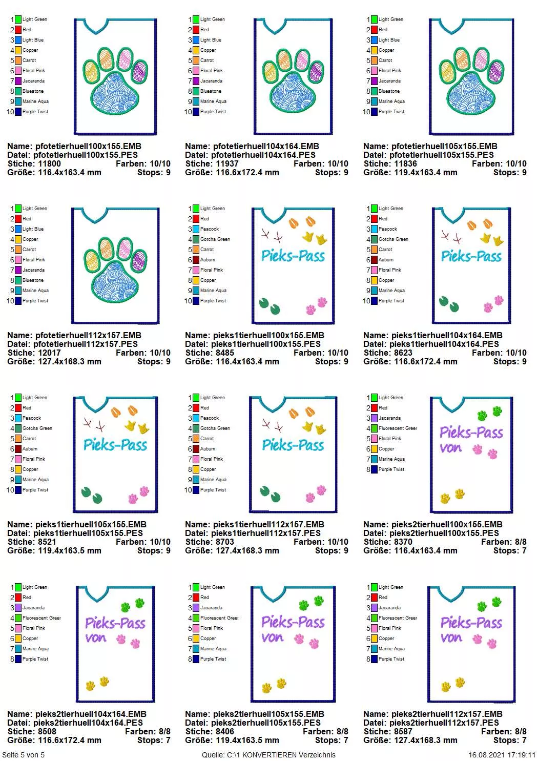 Stickdatei Set ITH TIERPASS-Hüllen 13 Designs (13x18) Seite 5