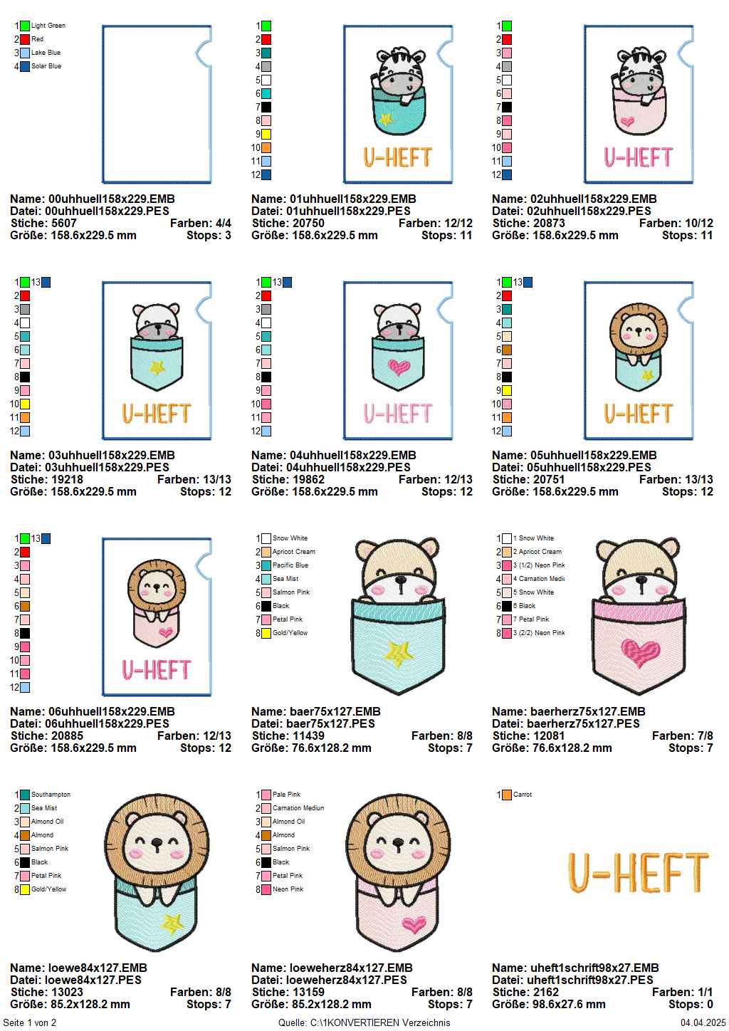 ITH U-Heft Hüllen Cute Animals Übersicht Seite 1