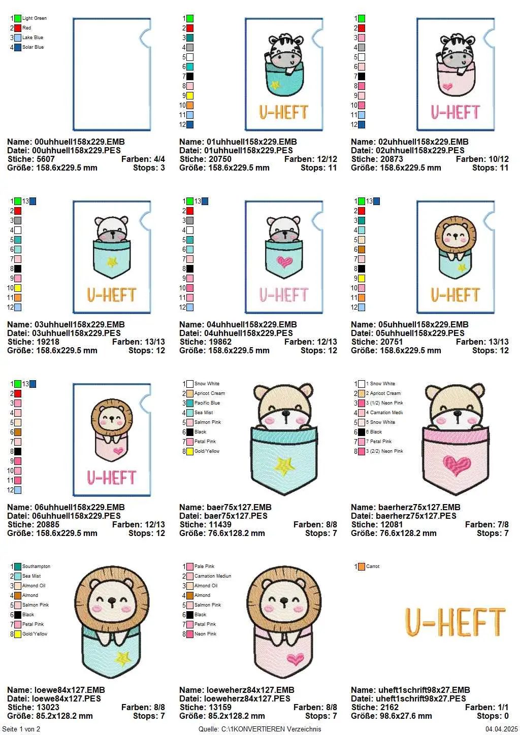ITH U-Heft Hüllen Cute Animals Übersicht Seite 1