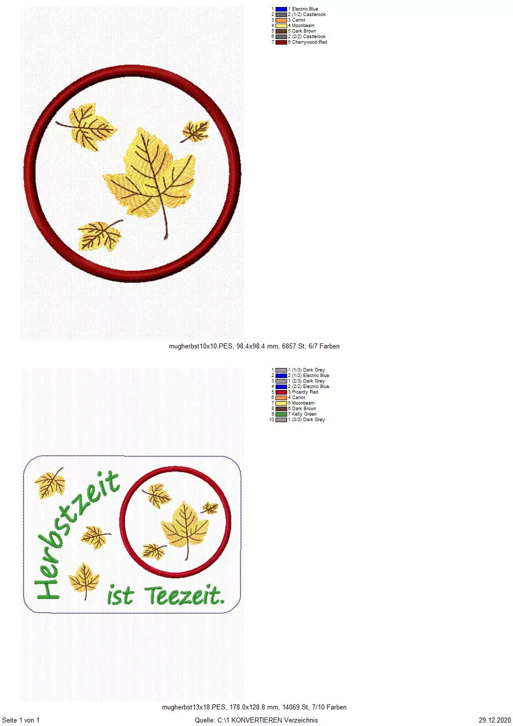 Freebie Stickdatei ITH Mug Rug Herbst (13x18 und 10x10 Rahmen)