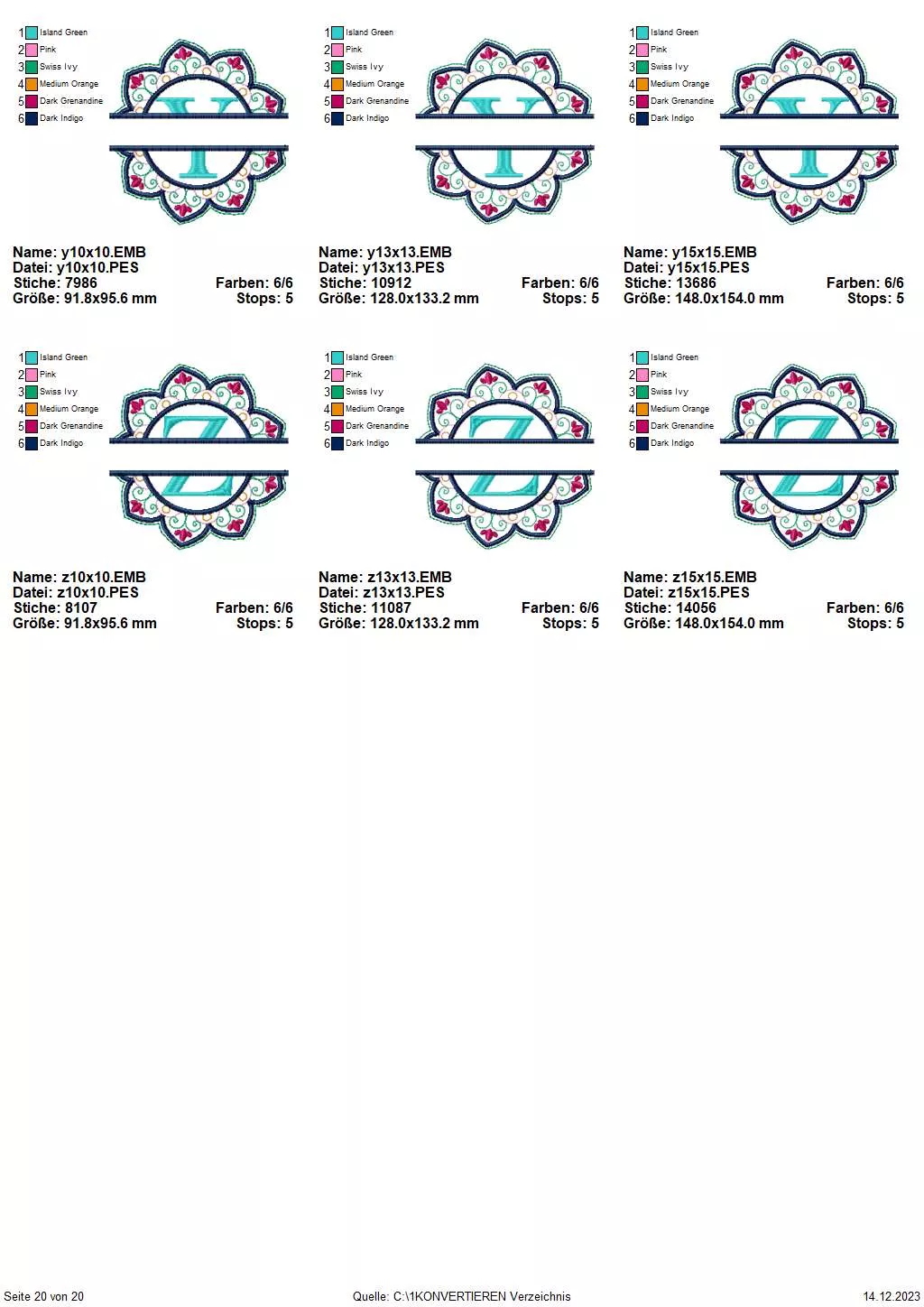 Stickdatei Set Mandalaflowers Split Monogramm Seite 21 Übersicht