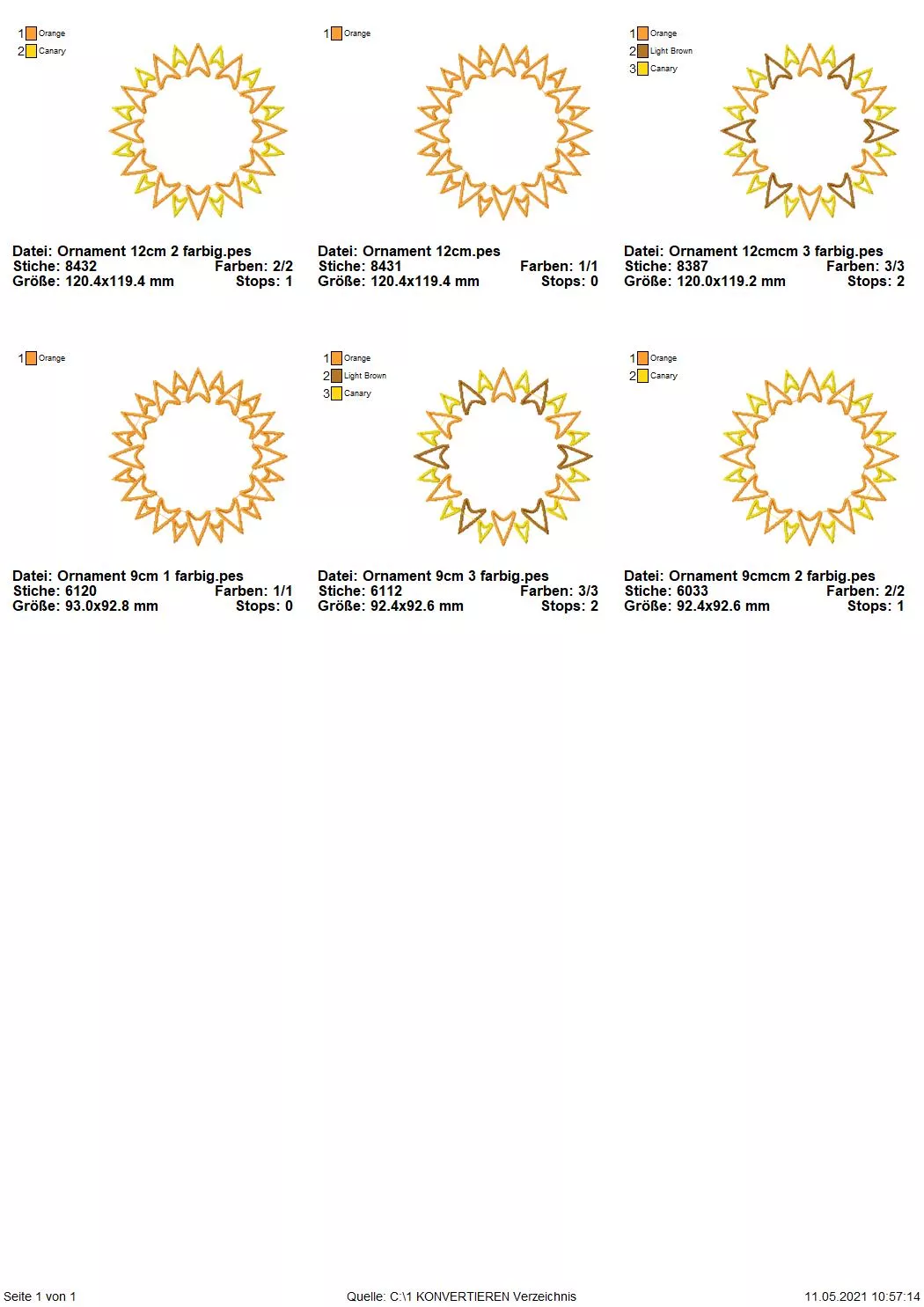 Stickdatei-Set Ornamente "Sunnies" 9,3 und 12 cm