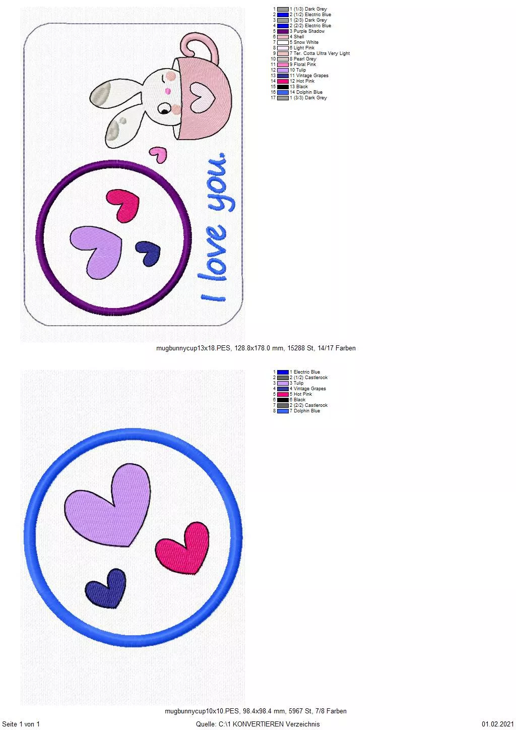 Freebie Stickdatei ITH Mug Rug Bunny in a Cup (10x10 & 13x18)