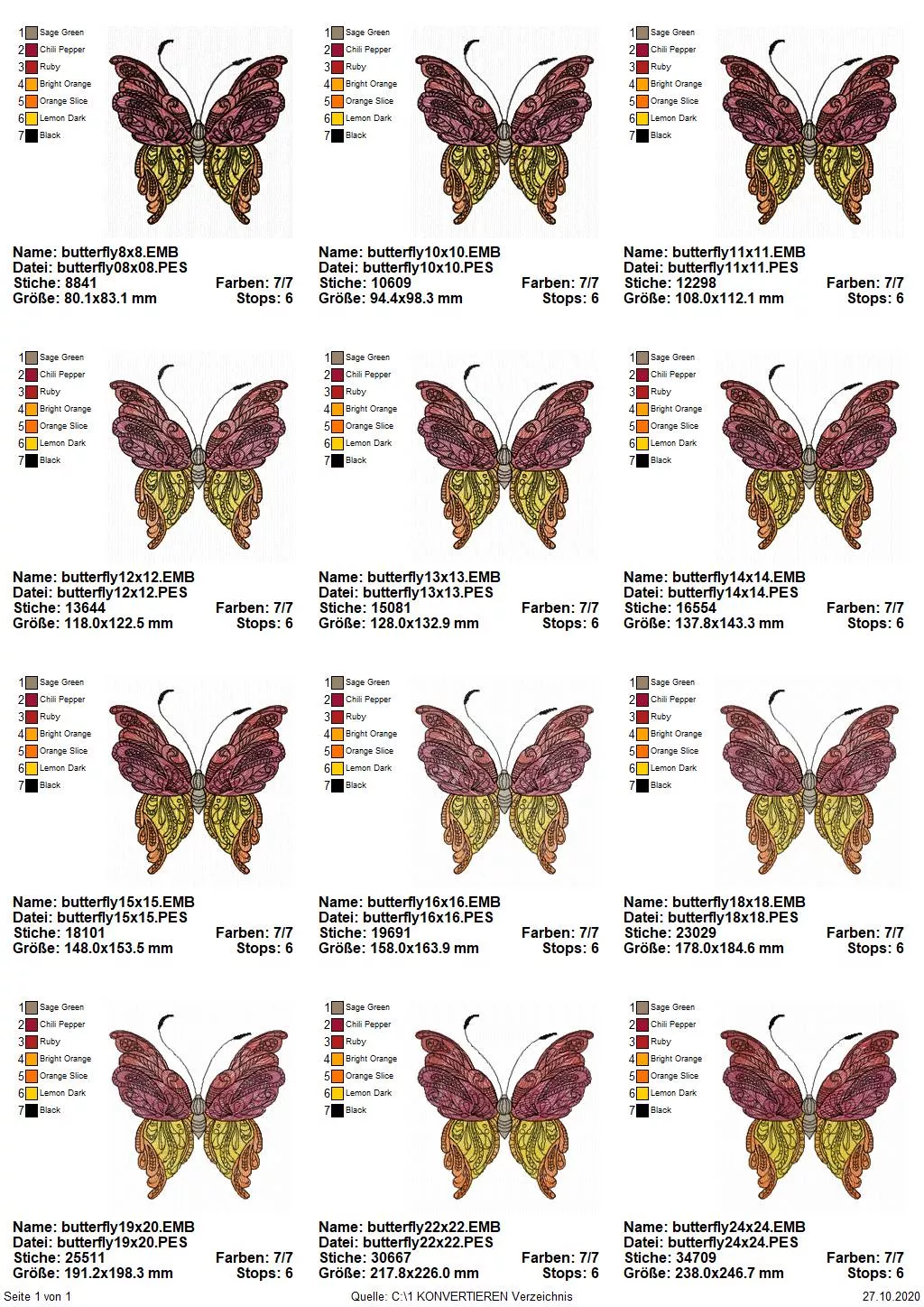 Stickdatei Schmetterling Vollstickmotiv