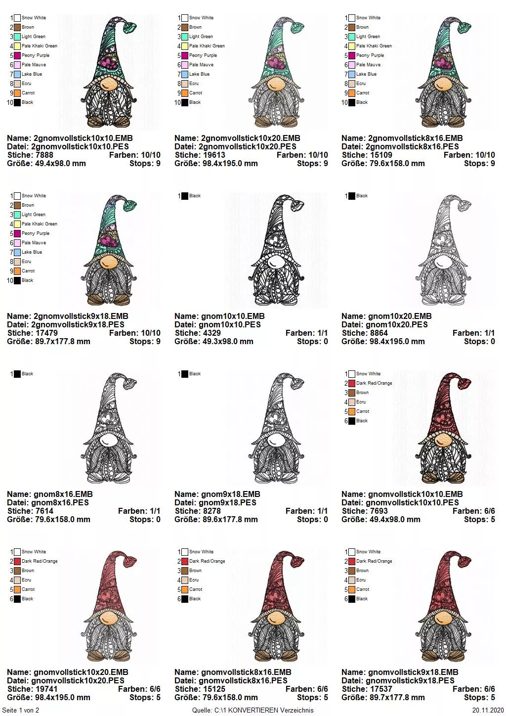 Stickdatei Gnom (div. Größen) Vollstick inkl. ITH Anhänger Seite 1