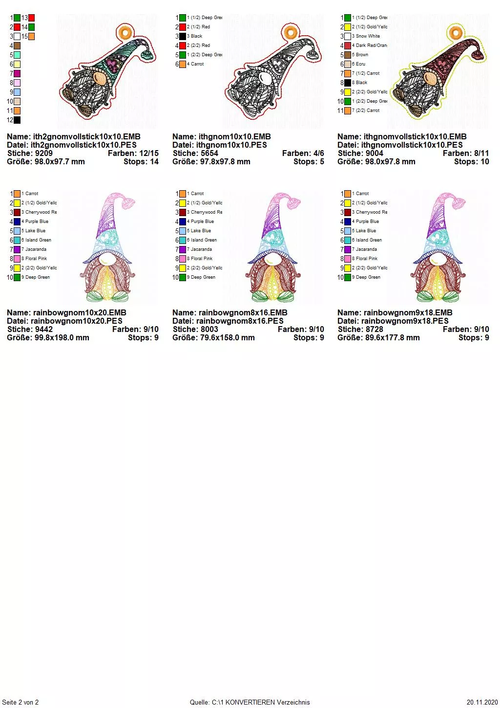 Stickdatei Gnom (div. Größen) Vollstick inkl. ITH Anhänger Seite 2