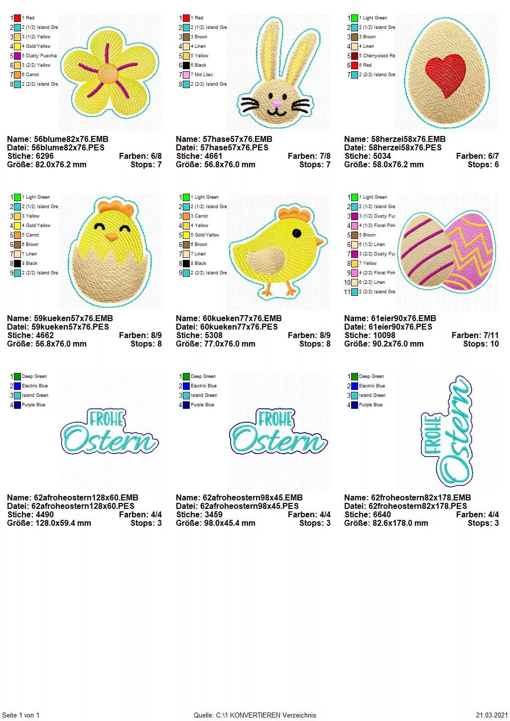 Stickdatei Set Oster-Stabdesigns