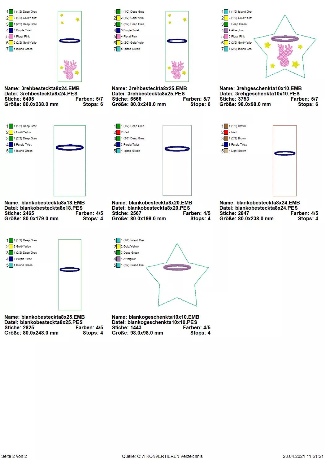 Stickdateien Seite 2 Reh-Bestecktaschen und Geschenktasche in Sternform