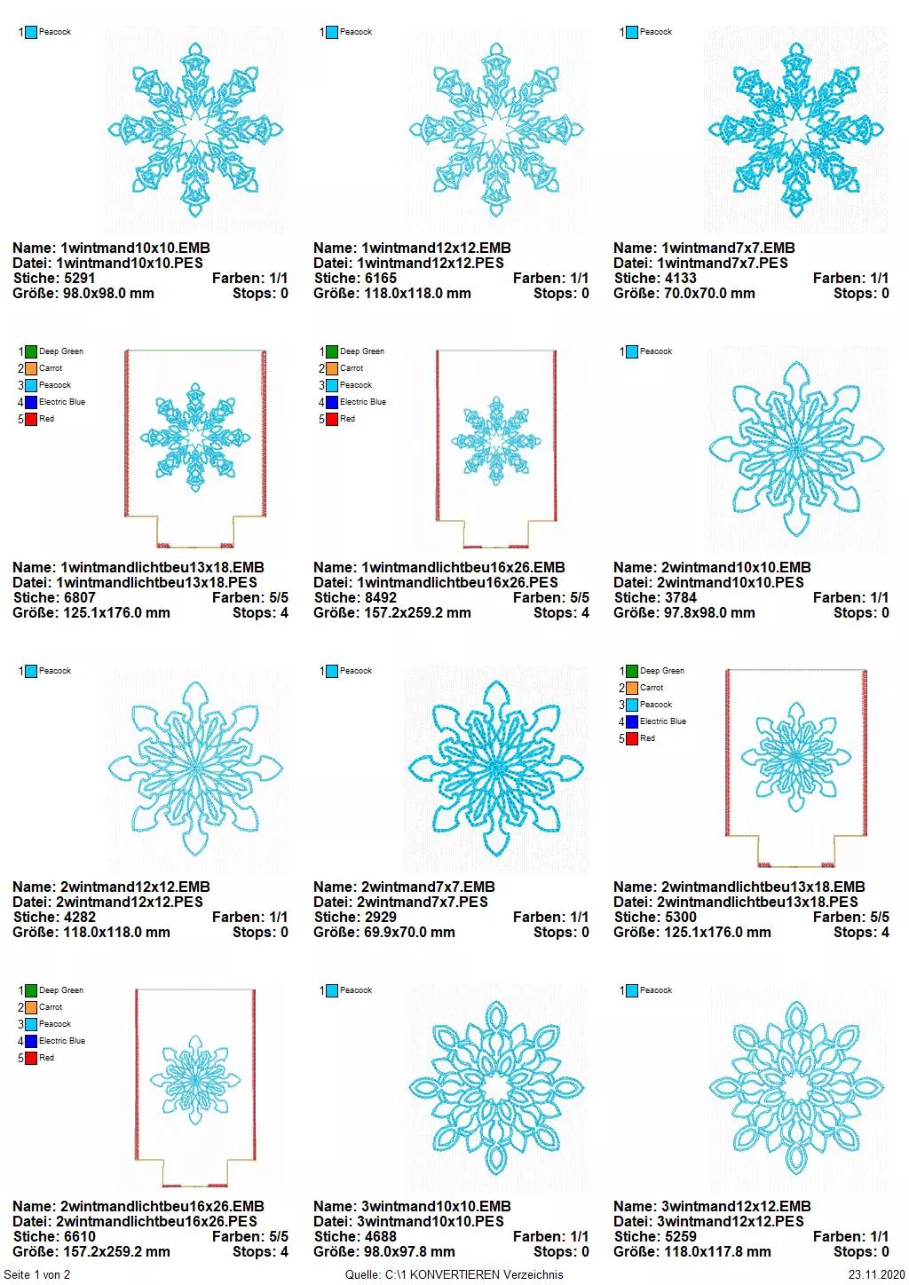 Stickdatei Set ITH Lichtbeutel mit Wintermandalas (13x18 und 16x26) Seite 1