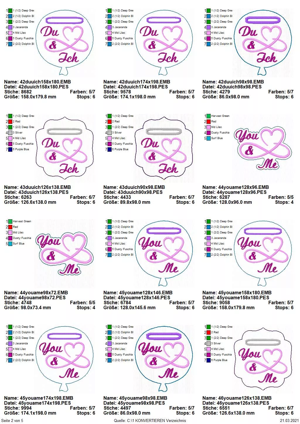 Stickdatei Set Liebe & Hochzeit - Stabdesigns Seite 2