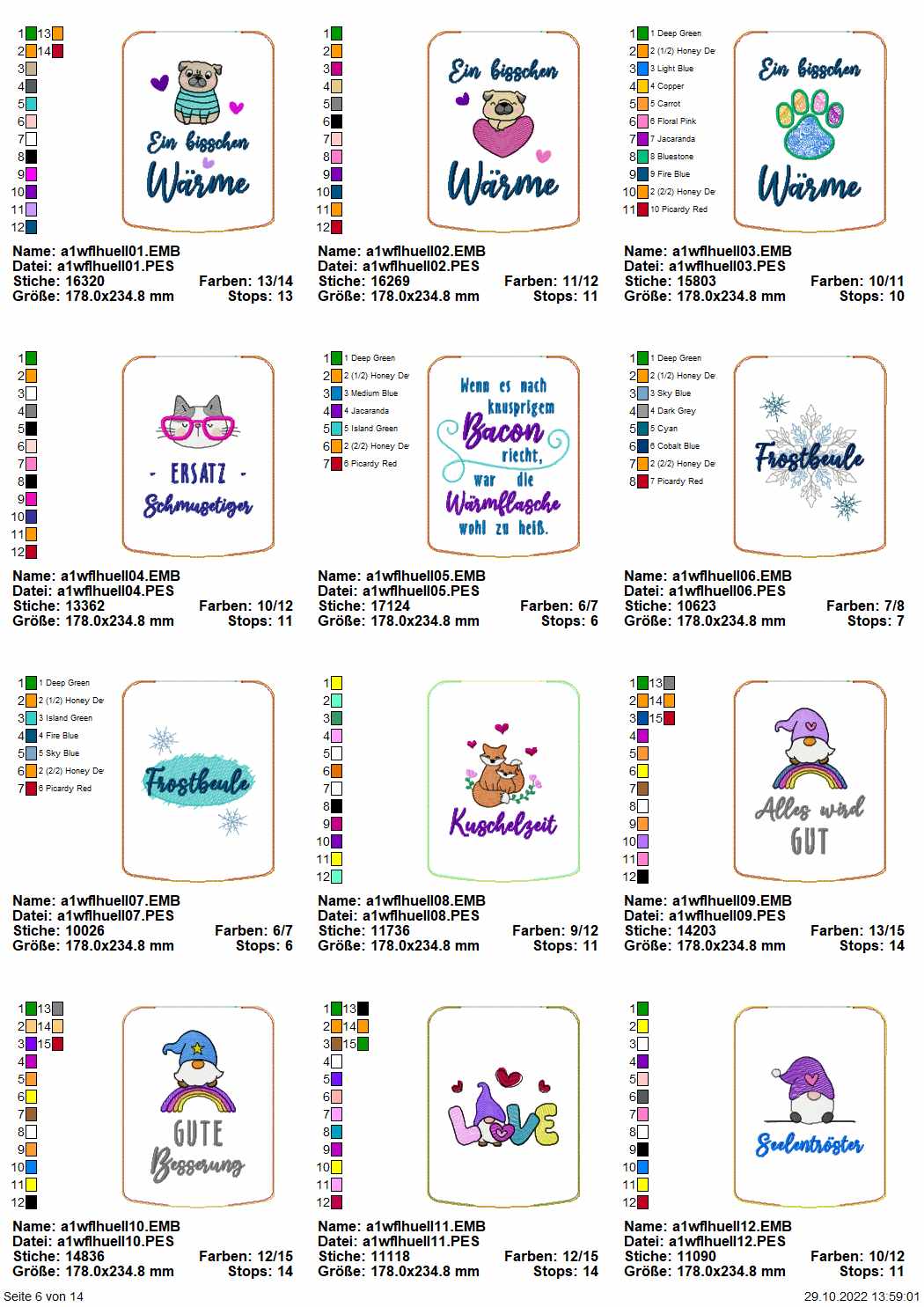 Stickdatei XXL Set ITH Wärmflaschenhüllen mit 24 Designs Seite 1