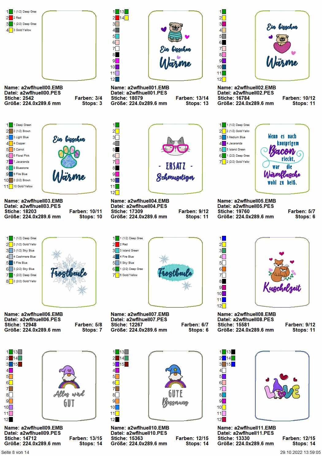 Stickdatei XXL Set ITH Wärmflaschenhüllen mit 24 Designs Seite 3