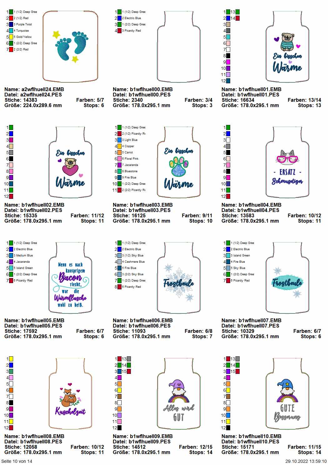 Stickdatei XXL Set ITH Wärmflaschenhüllen mit 24 Designs Seite 5