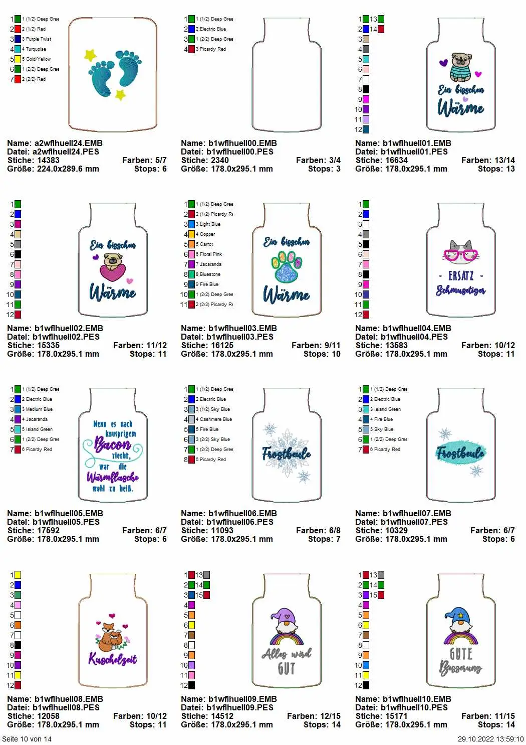 Stickdatei XXL Set ITH Wärmflaschenhüllen mit 24 Designs Seite 5