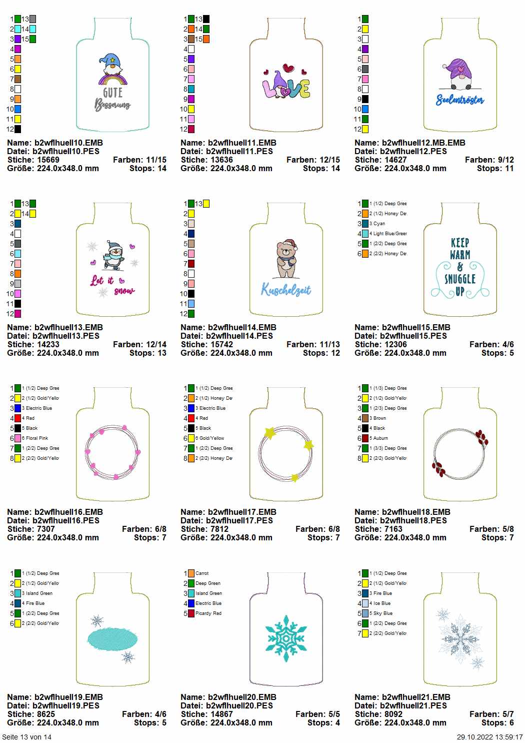 Stickdatei XXL Set ITH Wärmflaschenhüllen mit 24 Designs Seite 8